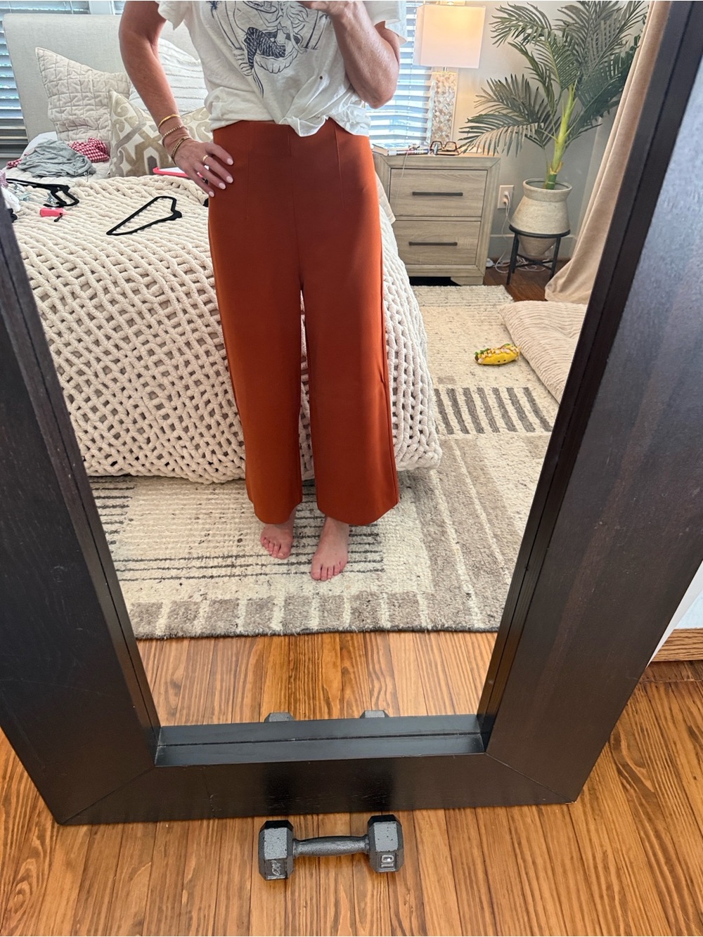 glam High-Waist Wide-Leg Crop Pants in Rust